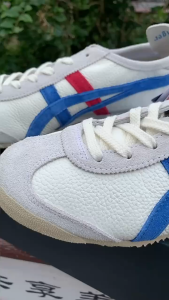 100% original tiger shoes Mexico 66 classic fashion leather shoes mens shoes womens shoes low cut comfortable casual shoes anti slip sports shoes jogging shoes milky white/blue