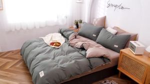 4 in 1 Bedding Set Duvet Cover Flat Sheet Pillowcase Comforter Covers Bicolor for Home Bedroom Dormitory 床单四件套