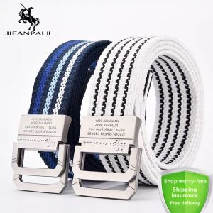 JIFANPAUL | Double Ring Buckle Mens Canvas Belt