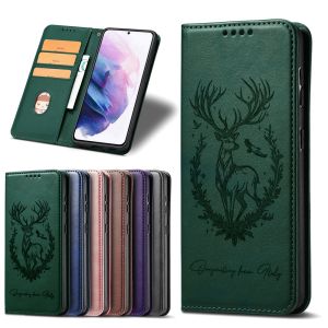 Magnetic Flip Leather Wallet Case For Samsung S25 S24 S23 S22 S21 S20 S10 S9 S8 S7 FE Plus Ultra EDGE 4G 5G 3D Cartoon Deer