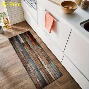 VIKAMA Wood Striped Carpet Kitchen Rug Thin Door Mat Long Floor Mat Laundry Room Carpet Living Room Carpet Rug For Bedroom Home