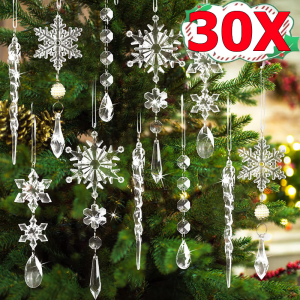 30pcs Christmas Snowflake Icicle Pendants / Xmas Tree Simulation Ice Hanging Ornament / Acrylic Transparent Crystal Decor / Christmas Festival Party Supplies