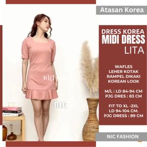 Mini Dress Lengan pendek wanita cantik Gaya korea Lita / Midi Dress Korea Litta NIC Fashion