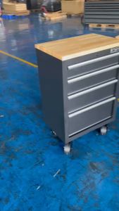 Tủ dụng cụ CSPS 61cm - 04 hộc kéo màu đen bánh xe ván gỗ (tay cầm trắng)