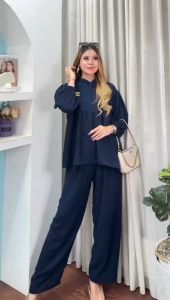 Setelan Wanita Crinkle Kekinian One Set Tunik Polos Crinkle Airflow Wanita Terbaru