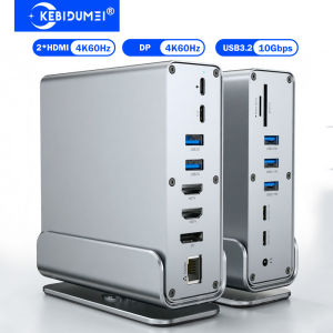 KEBIDUMEI 15-in-1 Vertical Docking Stations USB Docking Station TYPE C Hubs HDMI 4K60Hz DP 4K60Hz RJ45 1000Mbps USB3.2 10Gbps