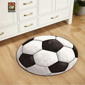 VIKAMA Soft round Rug with Football Pattern Non-Slip Childrens Playroom Crawling Mat for Living Room Bedroom Home Decor