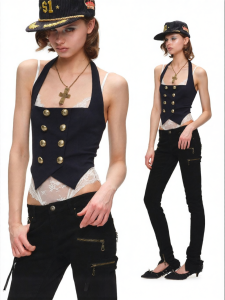 1JINN STUDIO | Retro Navy Slimming Halter Top