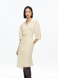 Vero Moda | Đầm Cotton Đính Nút Không Đối Xứng Dài Trung Bình cho Mùa Thu