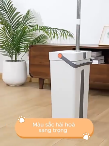 Bộ cây lau nhà 360 độ thông minh cho nhà tắm cao cấp tách nước có thùng cán dài có sẵn bông lau