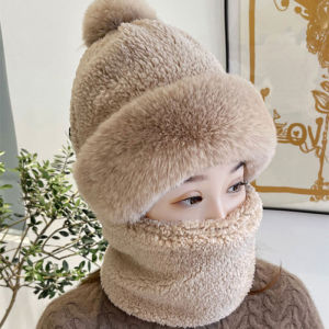 2025 New Integrated Hat Scarf Womens Fleece Lined Thick Warm Plush Winter Cold Protection Ear Warmth Cute Hooded Scarf