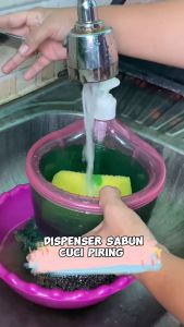 Tempat Sabun Bulat 1000ml + Spons Cuci Piring (2in1) Dispenser Sabun Cair Botol Soap Pump Wadah Sunlight Viral MR.DIY Unik - GP Mall