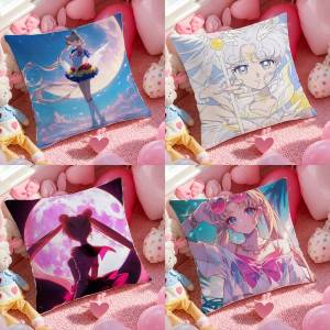 Bandai | Sailor Moon Sailor Neptune Anime Plush Pillow Cover Soft Short Plush Cushion Cover For Sofa Bedroom Home Decor Gift Decoration