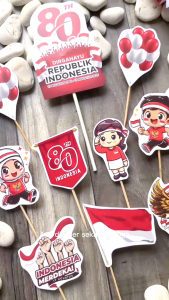Dirgahayu RI Kemerdekaan RI Indonesia Independence Day Merdeka HUT Bendera Republik 80 th Tahun Tumpeng Cake Topper Cupcake Pudding Hiasan Dekorasi Kue Flag Banner Stiker Sticker Merah Putih Bunting Backdrop Spanduk Paper Fan Kipas Kertas 1 set