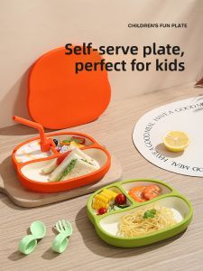 Baby Silicone Bowl with Straw Anti-Drop Suction Cup Integrated Design Childrens Tableware for Learning to Eat Food Grade