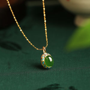 Silver Drop Earrings Womens New Chinese Style Gold Embedded Jade Green Jade Hoop Earring Fashionable Jewelry Accessories