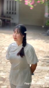 Đồ lam đi chùa nữ chất vải lụa gấm cao cấp cúc chéo tay bồng cộc Thiên Di quần áo đi chùa cho phật tử D19