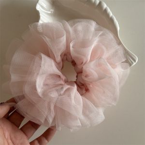 Pink Handmade Heavy Embroidery Lace Princess Style Ballet Series Hair Ties Elastic Bands Hair Accessories for Women