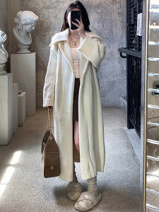 White Lazy Style Long Knitted Open Cardigan Womens Loose Slimming Sweater Jacket Korean Style Large Size Commute Fashion