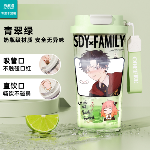 Large Capacity Transparent Straw Cup Spy Family Summer Essential Womens New 2025 Cold Water Cup Cute Hand-Drawn Illustration