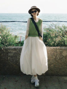 White Cloud Flower Bud Skirt Womens Summer New High Waist Slim A-Line Umbrella Skirt Mid-Length Fluffy Half Skirt Korean Style