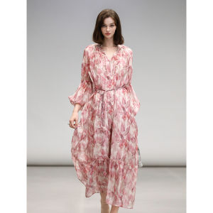 COCO BELLA | Elegant Rosebud Rope Printed Chiffon Dress Set