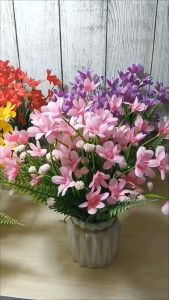 Chậu hoa thủy tiên để bàn VI103 ( hoa lụa cao 25cm chậu sứ đường kính 9cm) hoa giả trang trí