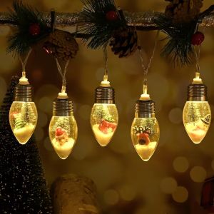 59.06inch 10 Lights 3m 20 Lights Christmas Tree Santa Claus Snowman Bulb Decoration String Lights Battery Powered (No Plug)