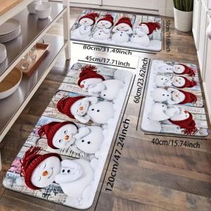 VIKAMA Snowman Kitchen Mat Christmas Print Floor Rug Non Slip For Sink Laundry Room Dining Winter Holiday Decor