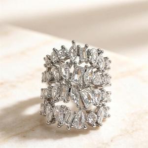 Huitan Sparkling Women Ring Multi-layers Full Shiny Geometric Shaped CZ Luxury Wedding Party Accessories Trendy Lady Jewelry