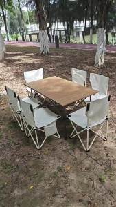 Outdoor Folding Table and Chair Set for 4 to 6 People Portable Carbon Alloy Picnic BBQ Camping Roll-up Table and Chair 7-piece Set