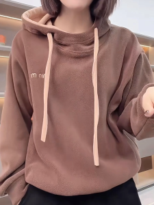 Hooded Fleece Jacket Loose Fit Double Faced Fluff