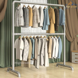 HG ราวตากผ้า 2ชั้น ท่อเหล็ก แขวนผ้า โครงเหล็ก ยาว 100-180cm สูง 150cm กันนำ ประกอบ กระบวนการหลัก