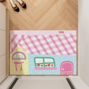 Modern Simple Entrance Mat Door Mat House Door Rug Dirt Trapping Cuttable Silk Circle Wear Resistant PVC Material for Hall