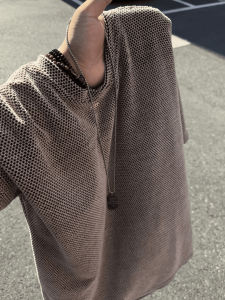 Brown Knit Short Sleeve Summer Old Money Style Honeycomb Texture American Cool Feel Sports T-Shirt