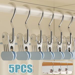 5pcs Multifunctional Clip with Hook Metal Stainless Steel Hat Skirt and Pants Seamless Clothespin Snack Sealing Food Storage Clip Anti-slip Clip with Hook