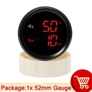 RYSJM | 52MM 2in1 Digital Oil Pressure Oil Temperature Gauge Red Backlight Or Green Backlight Suitable For Vehicles And Ships Black