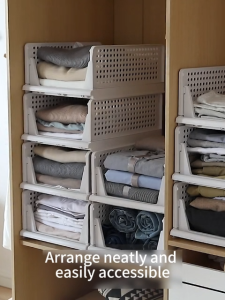 PORMA Detachable Wardrobe Organizer Drawer Plastic Storage Basket with Layered Partitions Drawer Storage Basket Groove Design Stable and Not Easy to Fall