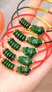 vòng tay tì hưu ngọc cẩm thạch tự nhiên mix đồng điếu ngọc cẩm thạch và charm cầu kim tiền vàng tây vòng tay đá phong thủy trang sức thiết kế đủ hóa đơn thẻ bảo hành