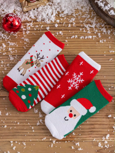 [Fast Shipping] 1 Pair Christmas Sock for Kids 1-12 Yrs Cozy Soft Kids Cotton Sock Kids Christmas Gift