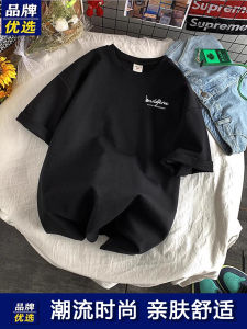 Pure Cotton Short Sleeve T-Shirt Mens Summer New Hong Kong Style Loose Casual Black Full Cotton Body Shirt