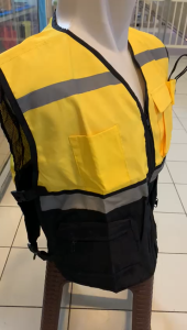 Rompi Proyek Eco TASLAN Kombinasi Kuning Hitam Murah - Rompi Safety TASLAN Murah