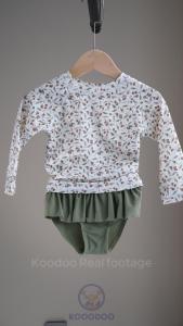 Kids 2pc Swimsuit Long Sleeves Rashguard SPF50 Sun Protection Floral Print Bikini Bottom