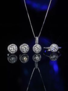 LOVETIA Set Perhiasan Perak Asli 925 Moissanite Cincin Kalung Anting Wedding Perhiasan Set Fashion Wanita Jewelry Sertifikat GRA BTTZ004