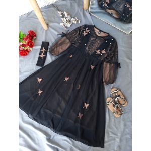 GAMIS TANIA ANAK WARNA HITAM SIZE S M L XL /  GAMIS ANAK / GAMIS PESTA ANAK PEREMPUAN / GAMIS LEBARAN