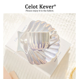 Home Pearl Shell European Style Creative Ceramic Coffee Cup and Saucer Set