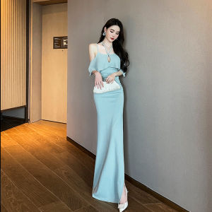 Elegant Evening Gown Womens High-End One-Shoulder Luxury Small Audience Elite Party Tail Fish-Tail Year Conference Party Dress