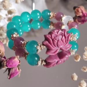 [NO COD] Flora et Mare Bracelet - Rhodonite Flower Icy Amazonite Rose Quartz & Moonstone