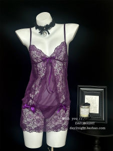 Đồ Ngủ Ren Gợi Cảm Màu Tím DAY2NIGHT Gợi Cảm Mùa Hè 2024 Váy Ngắn Cổ Chữ V Đồ Ngủ Nửa Trong Suốt Cho Nữ