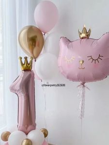 Xiaohongshu Large Standing Digital Balloon Ribbon Crown Stereo Digital Male and Female Baby 100 Days Old One Year Old Party Layout